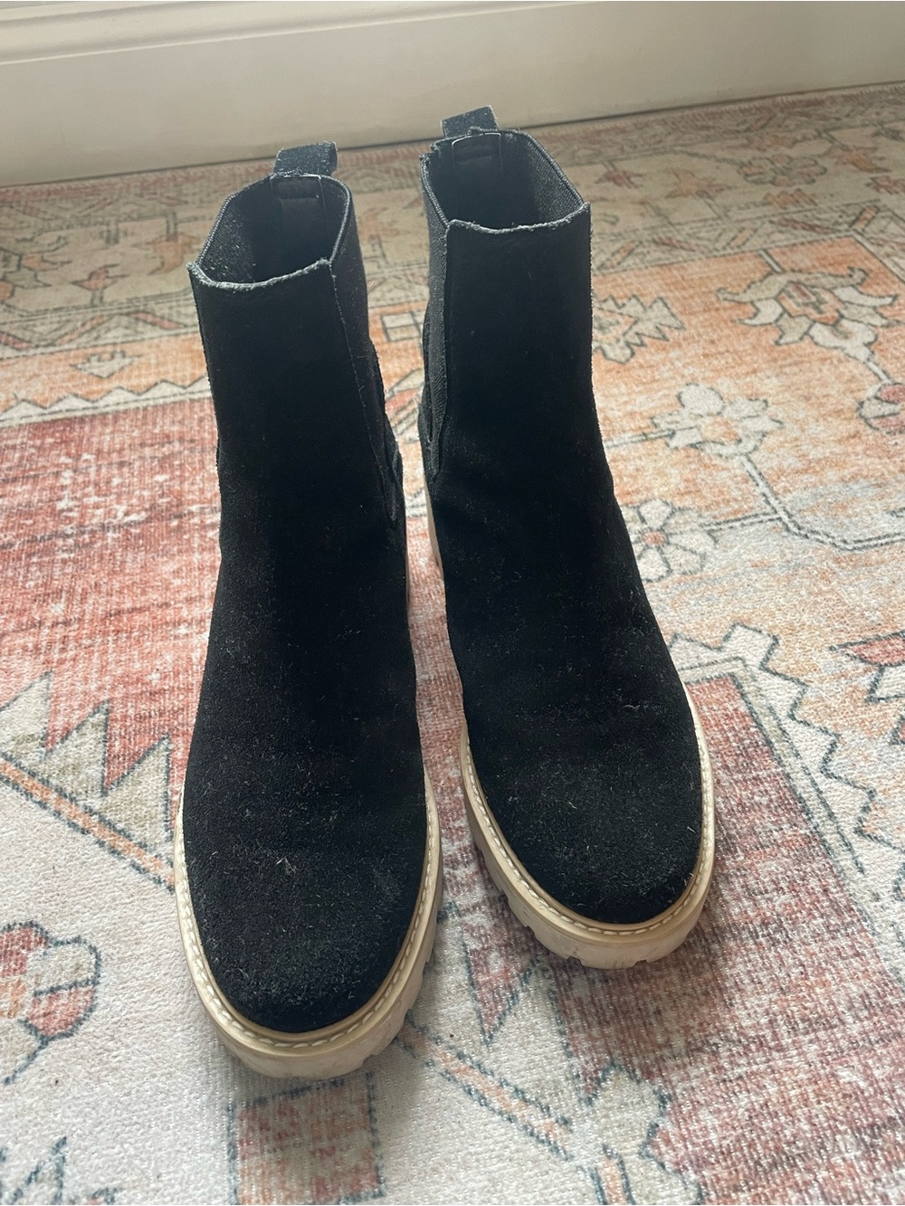 Dolce Vita Black Suede Wedge Chelsea Booties with Lug Sole - Picture 2 of 2